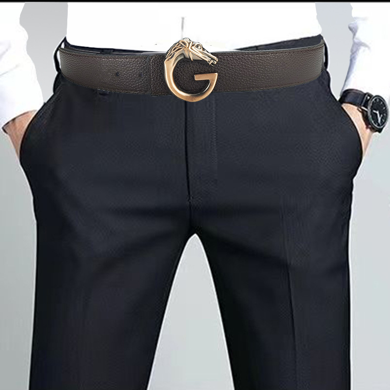 男士皮带平滑扣PU腰带韩版潮个性化中年青年商务裤带外贸马头皮带