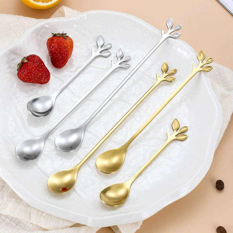 Ложка для листьев из нержавеющей стали Креативная вилка для фруктов Ложка в европейском стиле Маленькая кофейная ложка Ложка для смешивания Десертная ложка Подарок