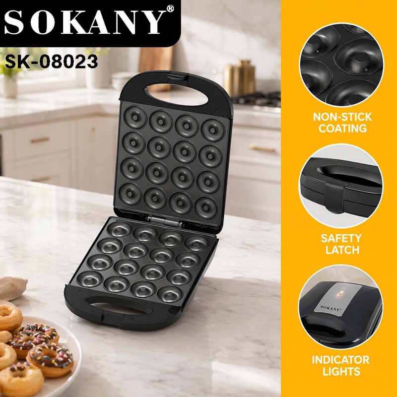 Cross-Border 16-Hole Donut Bread Maker, Electric Pancake Maker, Breakfast Machine, Small Baking Machine with Double-Sided Heating 1200W