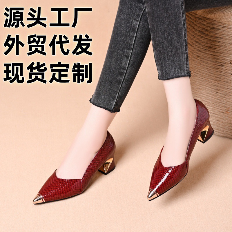 Zapatos de talón medio puntiagudo y poco profundo zapatos de talón alto de mujer zapatos de talón grueso 2026 zapatos de primavera en stock 1 día de envío