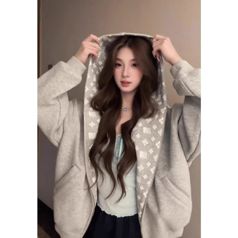 Minimalist Unique Women's Jacket 2025 New Autumn Trendy Brand Loose Couple's Zip-Up Hooded Sweatshirt Top