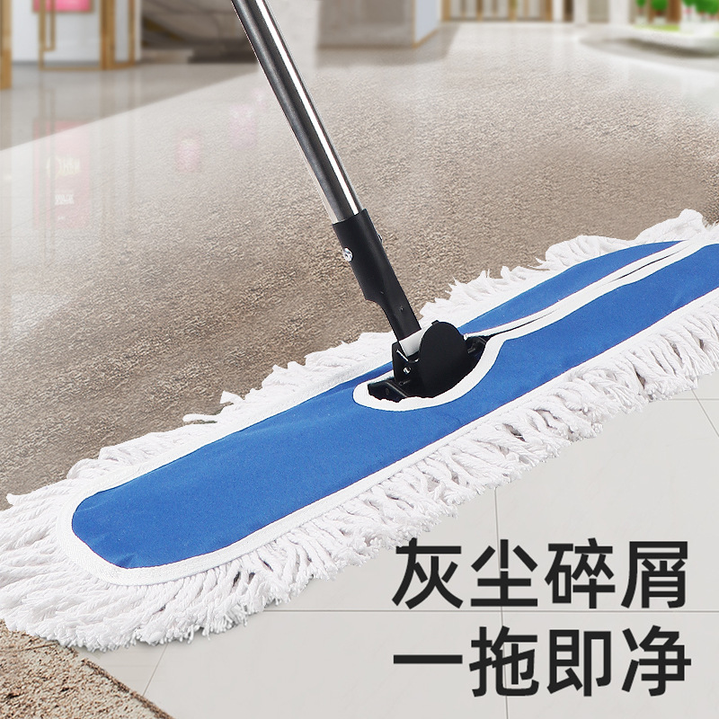 Mopa de polvo con mango de acero inoxidable y línea de algodón para limpieza de hoteles, uso comercial e industrial, mopa plana grande mejorada.
