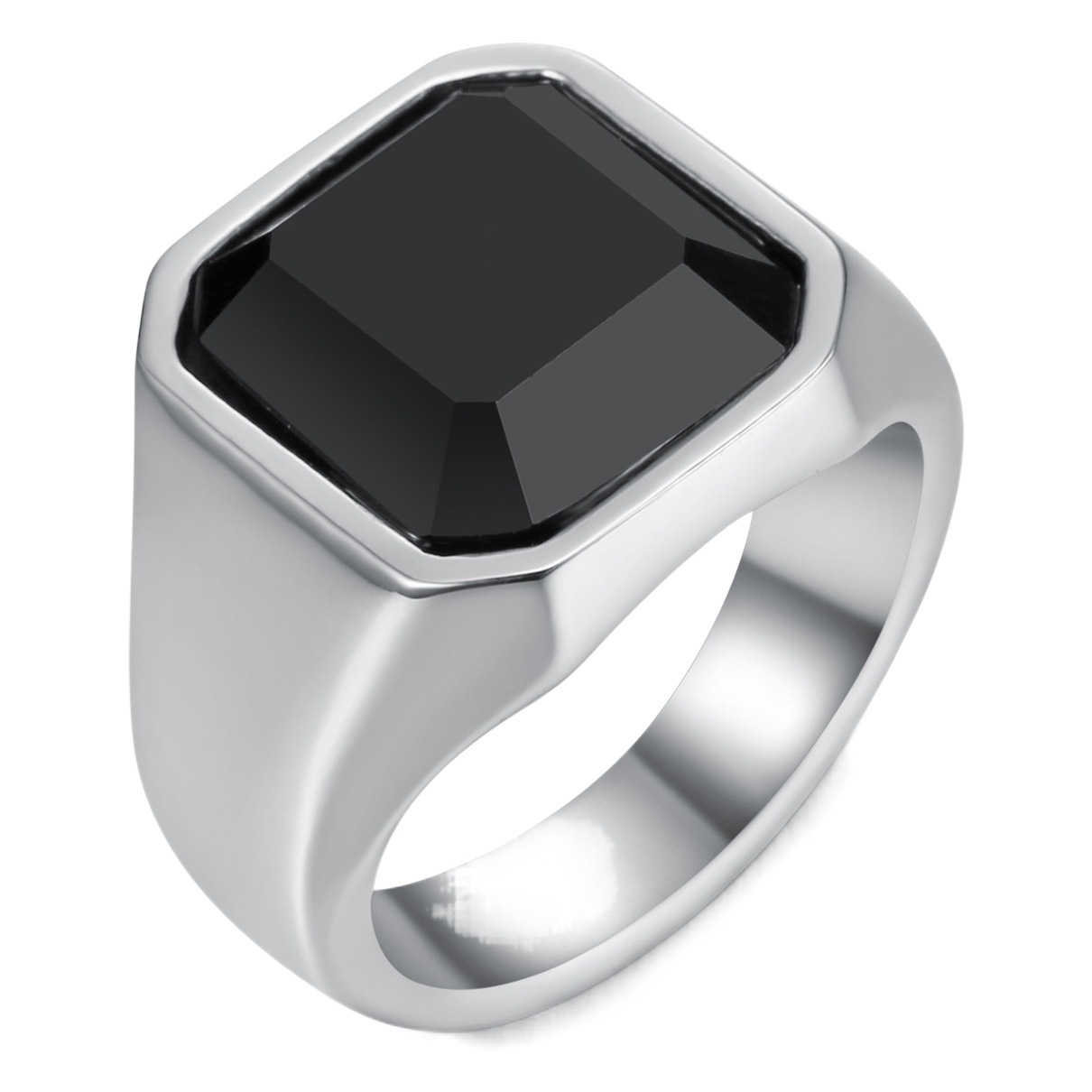 Anillo de piedra preciosa negra lisa para hombre, estilo simple, en stock
