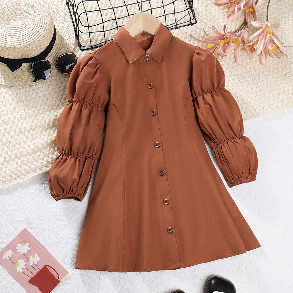 Simple Style Solid Color Pleated Polyester Girls Dresses display picture 1