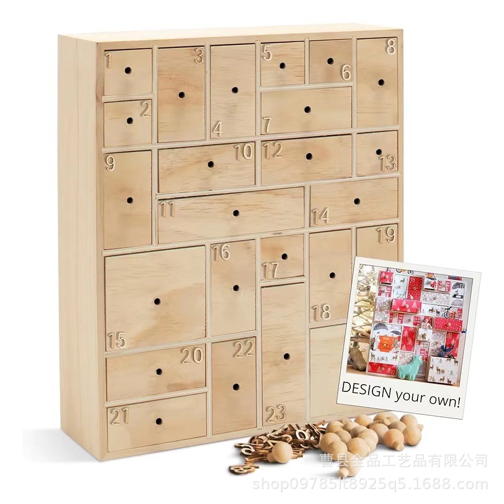 Nueva caja de calendario de Navidad de madera 24 cajones caja de almacenamiento de regalo de cuenta regresiva de Navidad caja de almacenamiento