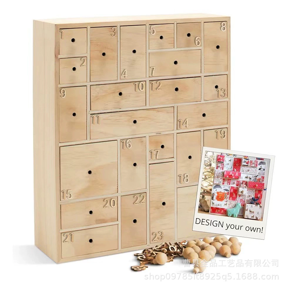 Новый деревянный рождественский приход календарь коробка 24 ящика Рождественский обратный отсчет шкафчик для хранения коробки