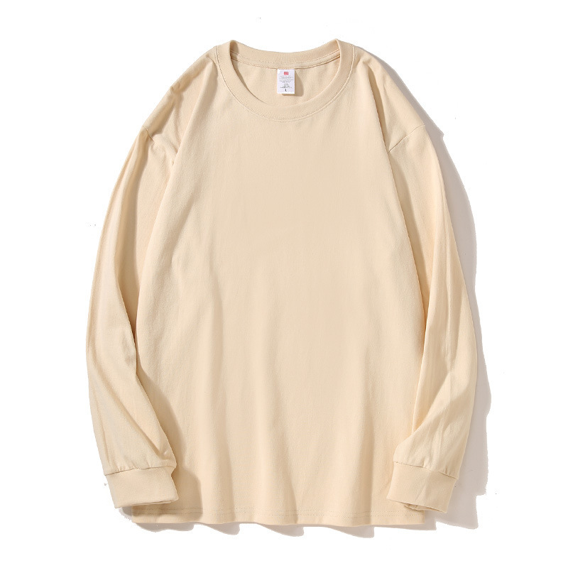 Primavera y otoño pesada camiseta de manga larga hombre Xinjiang algodón suelto suéter original de color sólido japonés 260G camiseta de base de moda