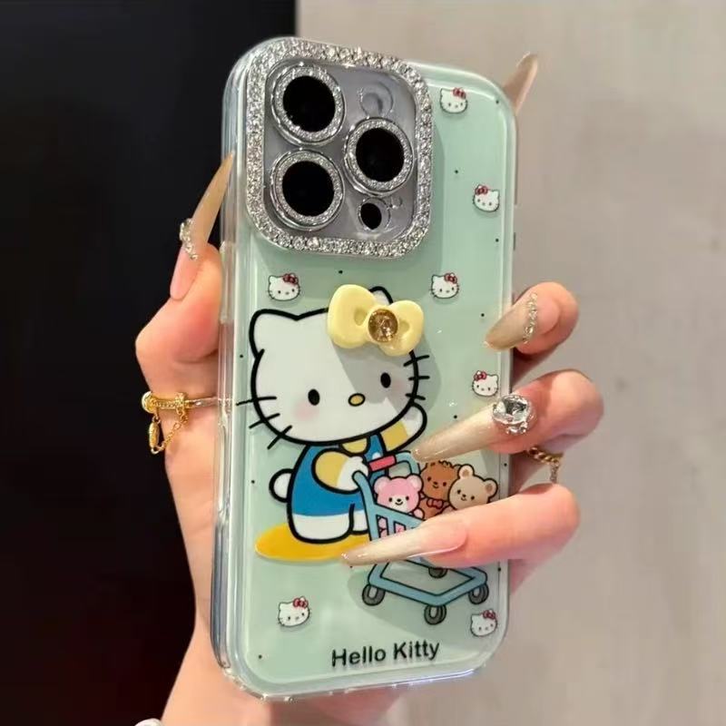 Caricatura adorable arco estereoscópico compras KT para iPhone 16 Promax Apple 15 caso de teléfono 14 nuevo