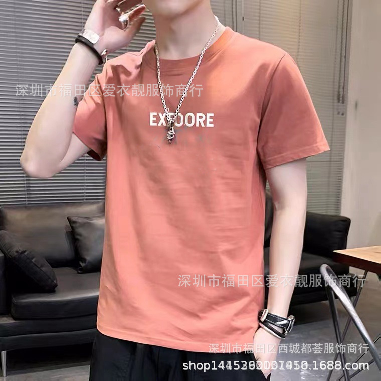 Camiseta de manga corta para hombre, ropa de mercado nocturno, camiseta para hombre, excedente de exportación, camiseta holgada para hombre, que absorbe la humedad, marca de moda, ajuste holgado.