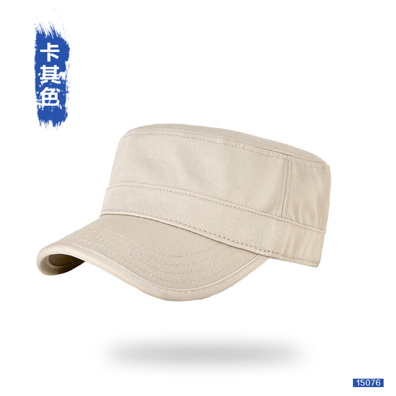 無地の純綿フラットトップハット、メンズ、大きいサイズ、韓国風ミリタリーハット、中高年向け多用途帽子、おしゃれなアウトドア日よけ帽子