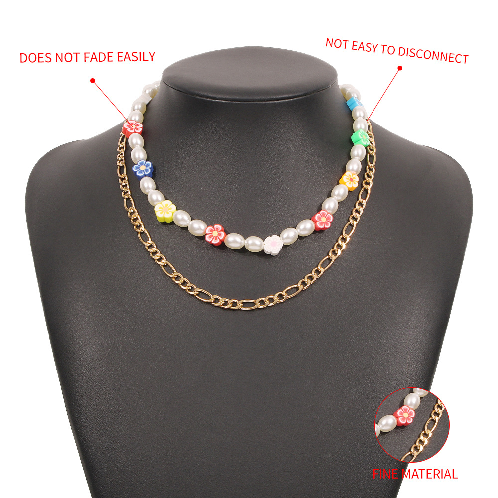 Bohemia Flower Imitation Pearl Double-layer Necklace display picture 5