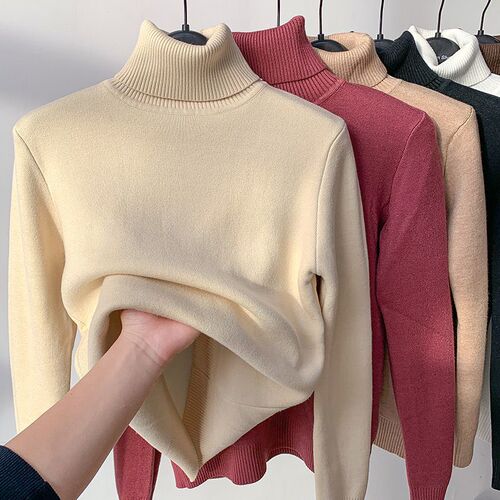 High-Neck One-Piece Fleece Base Layer Sweater for Women, Autumn/Winter Hooded Faux Mink Fleece-Thick Knitted Wool Sweater