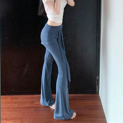假两件绑带微喇叭休闲裤女秋季修身弹力直筒裤子百搭高腰拖地长裤