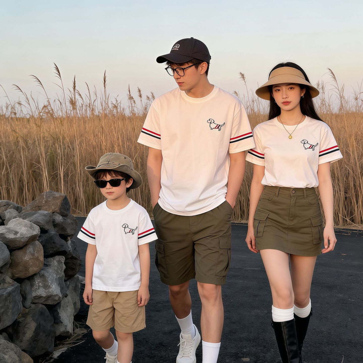 Cartoon Family Matching Outfits 2026 Summer New Style Short-Sleeve Korean-Style T-Shirts for a Family of Three, Stylish Mother-Child Outfits, Baby Rompers