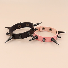 European and American cross-border punk-style leather bracelet rock street dance performance black rivet irregular sharp nail bracelet