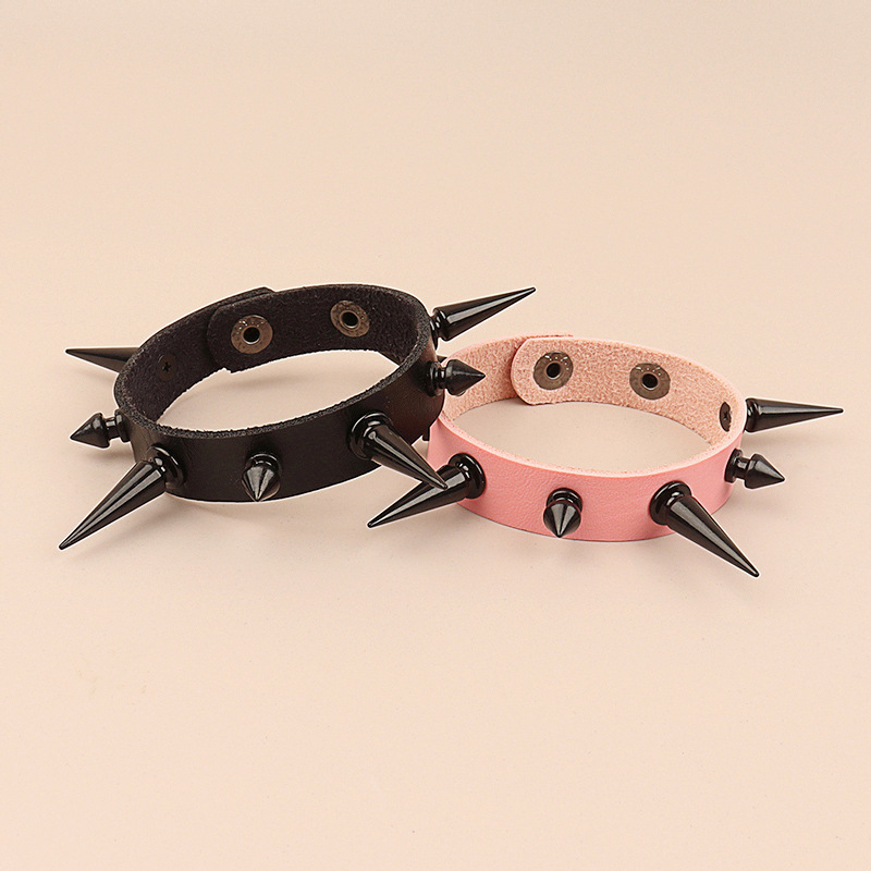 European and American Cross-border Punk Leather Bracelet Rock Street Dance Performance Black Rivet Irregular Spiked Bracelet