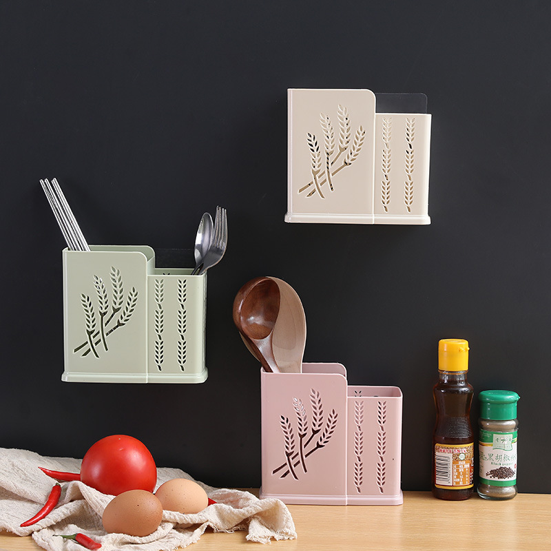 Jaula de palillos casera sin perforación tipo pared colgante de tres compartimentos de palillos de cocina de drenaje de cubierta de cocina de dos compartimentos de jaula de palillos de almacenamiento