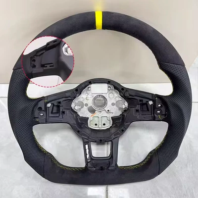 Volkswagen Golf Steering Wheel 7 7.5 GTI, upper and lower suede material, left and right perforated material, yellow stitching (Steering wheel) - yellow-with-pick-hole-returns-to-normal-position