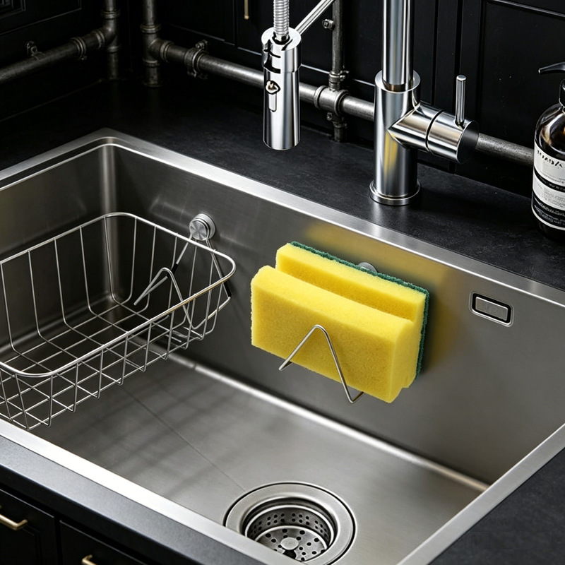 304 Stainless Steel Sponge Holder Kitchen No-Drill Steel Wool Ball Draining Rack Storage Shelf Magnetic Non-Slip Cloth Holder