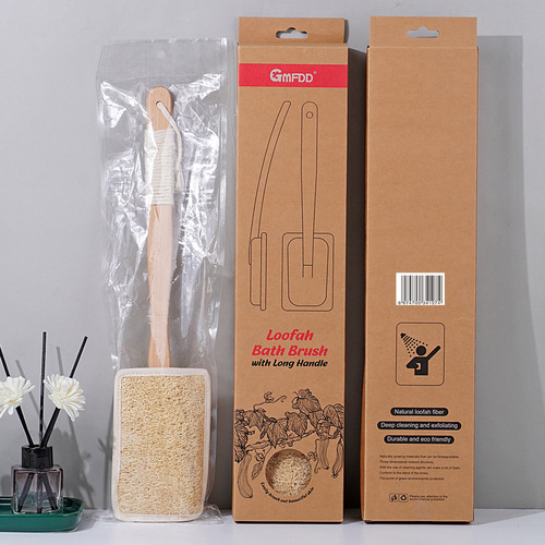 Loofah long-handled bath brush double-sided loofah pulp back rub artifact bathroom cleaning brush back wooden handle shower brush