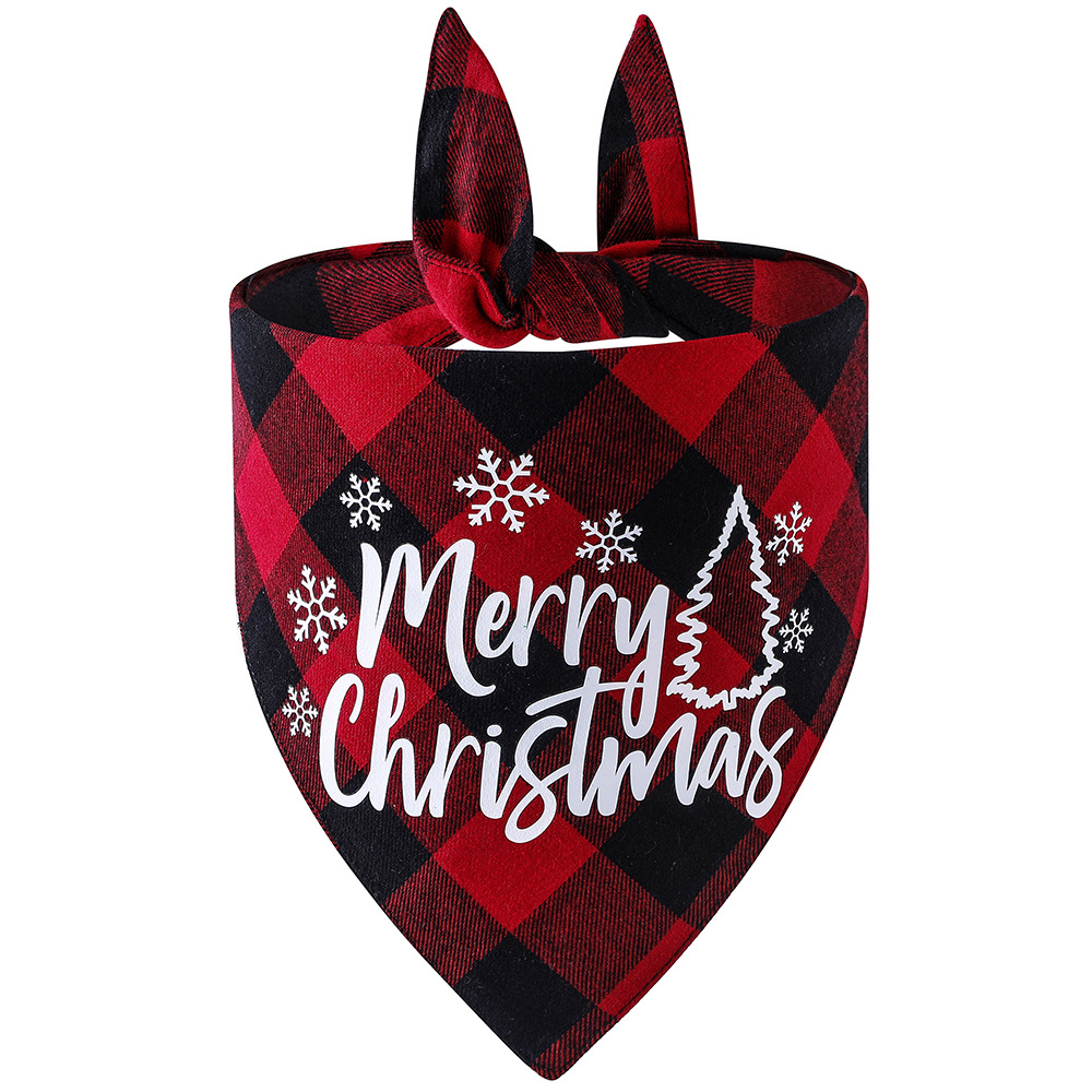 Nueva tela escocesa de algodón transfronterizo perro mascota bufanda triángulo toalla perro impreso saliva toalla Navidad dibujos animados al por mayor