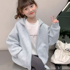 女童洋气卡通连帽外套2025新款中大童韩版时髦印花拉链开衫卫衣潮