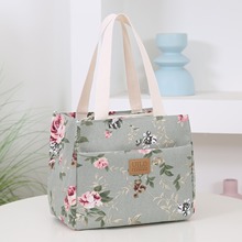 2024新款女士手提包帆布印花大容量简约通勤挎包手拎包饭盒包保温