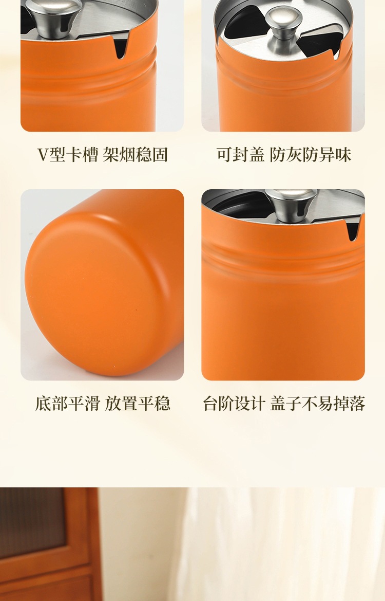 Thickened Ashtray with a High-End Feel, Stainless Steel, for Car and Home Use, with a Lid to Prevent Ash from Flying, Rotating Lid, Creative Large Size