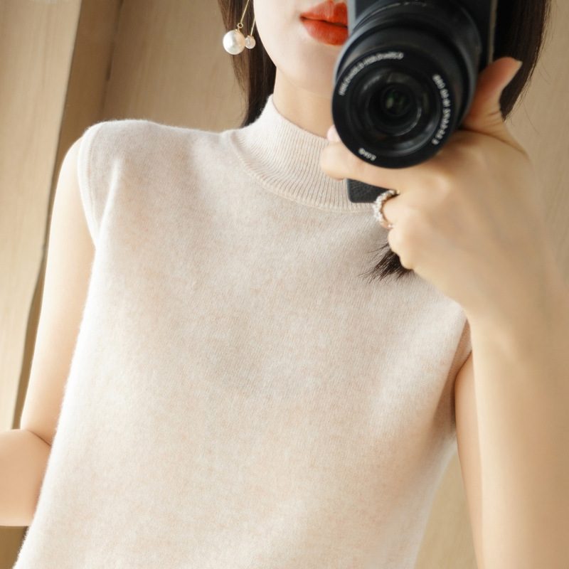 Half turtleneck wool vest women's suit inner and outer wear early spring top waistcoat cashmere sleeveless bottoming sweater