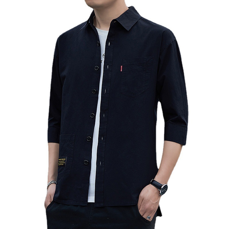High-grade Non-ironing Loosen Shirt Men's Summer Seven-sleeve Casual Workwear Shirt Men's Korean-style Fashion