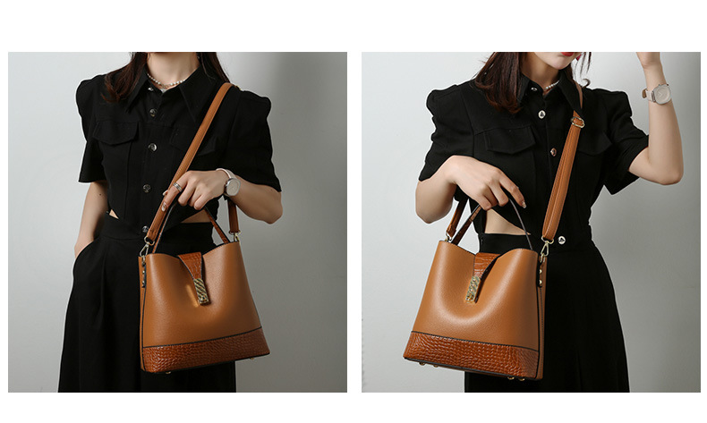 656g Weight Polyester Lining Material Lock clasp Closure Type Single Shoulder Strap Strap Type Crossbody Bag Bags Type Daily Occasion Pu Leather Material Solid Color Pattern All Seasons Season Women'S Gender Fashion Style Bucket Shape Medium Size Women's Medium Pu Leather Solid Color Fashion Bucket Lock Clasp Crossbody Bag 13