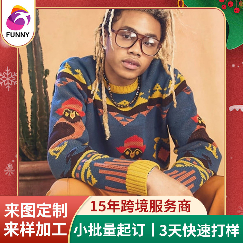 Customized Turkey Pullover Knitwear Thanksgiving Men's Jacquard Knitwear Round Neck Warm Street Fashion Hiphop Style