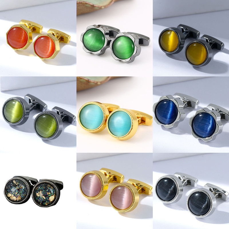 Cross-border Classic French Style Shirt Cuff Cat's Eye Cuff Men's All-match Light Luxury Round Cat's Eye Cuff