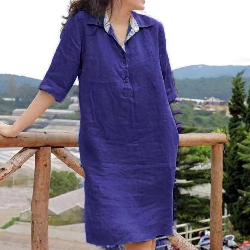 2024 New Middle-aged Mother Spring and Summer plus size Design Niche V-Neck Loose Mid-length dress Women