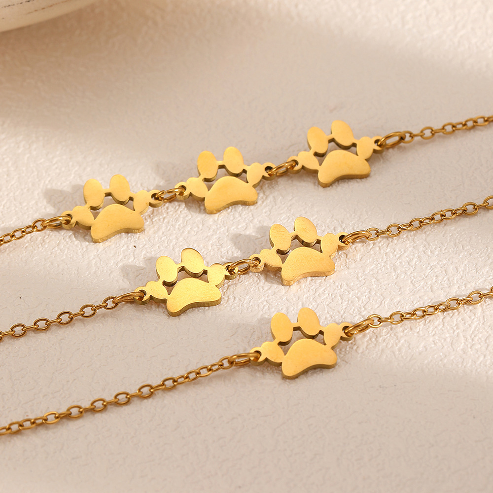 Stainless Steel Bracelet European and American Cross-Border Pet Paw Print Titanium Steel Jewelry Non-Fading Laser Accessory Bracelet Women's Jewelry