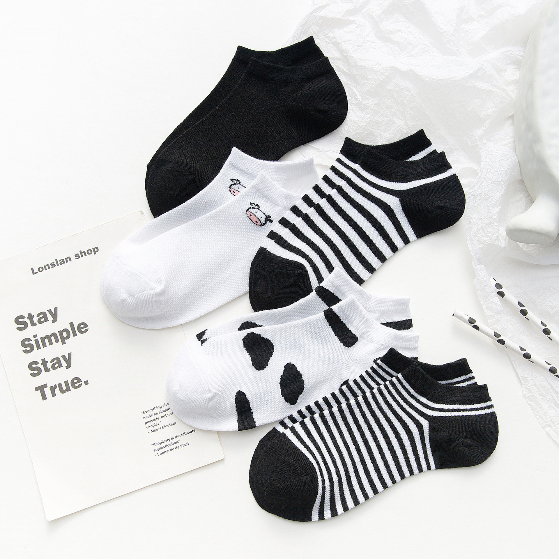 lovely Socks Cartoon Dairy cow Mesh ventilation Socks Shallow mouth Thin section