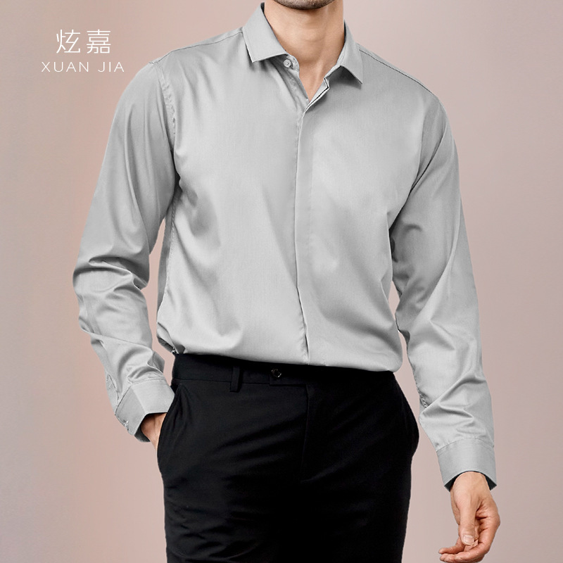 Men's Silk Shirt 2025 Spring & Fall New Style 100% Mulberry Silk Pure Color Long-Sleeved Middle-Aged Business Casual Shirt for Men Men's Silk Shirt 2025 Spring & Fall New Style 100% Mulberry Silk Pure Color Long-Sleeved Middle-Aged Business Casual Shirt for Men
