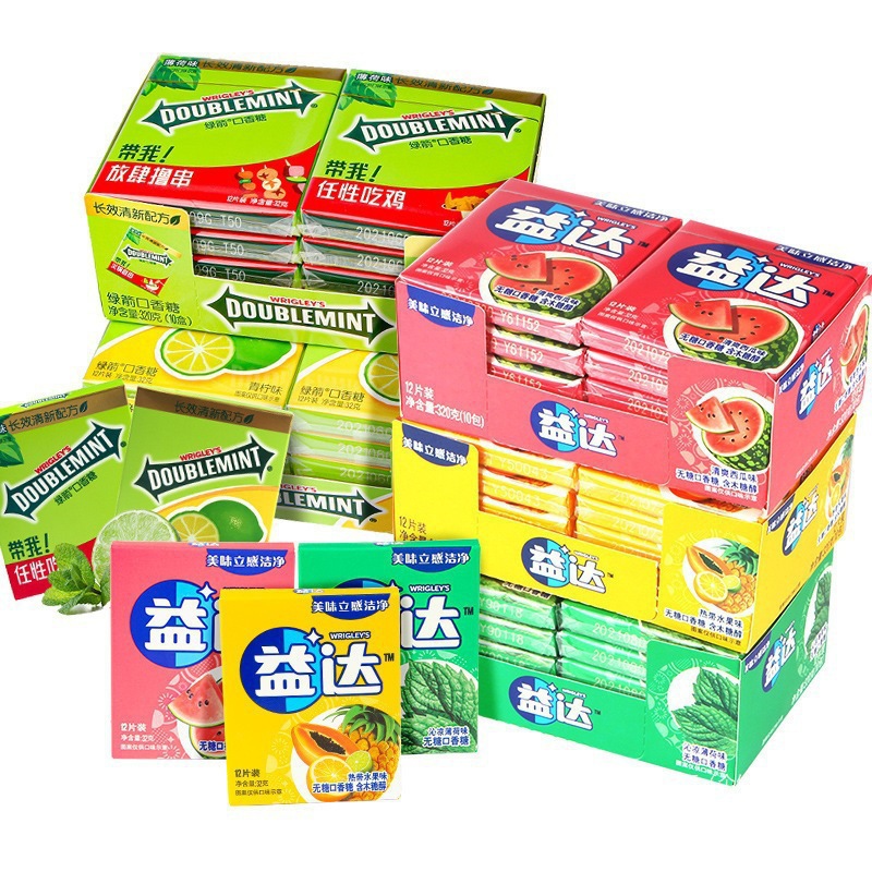 益达绿箭口香糖木糖醇12片10盒热带水果味西瓜薄荷味口气清新糖果