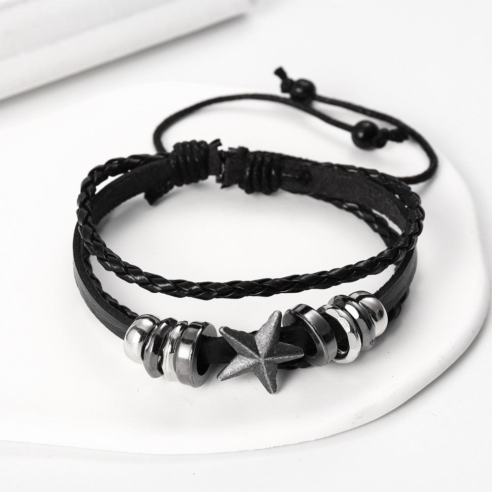 Star Retro Streetwear Pu Leather Alloy Wax Line Bracelets Wholesale display picture 4