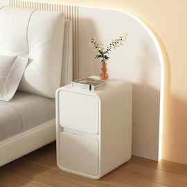 奶油风床头柜简约现代实木皮质床边柜小型超窄20cm极简迷你收纳柜