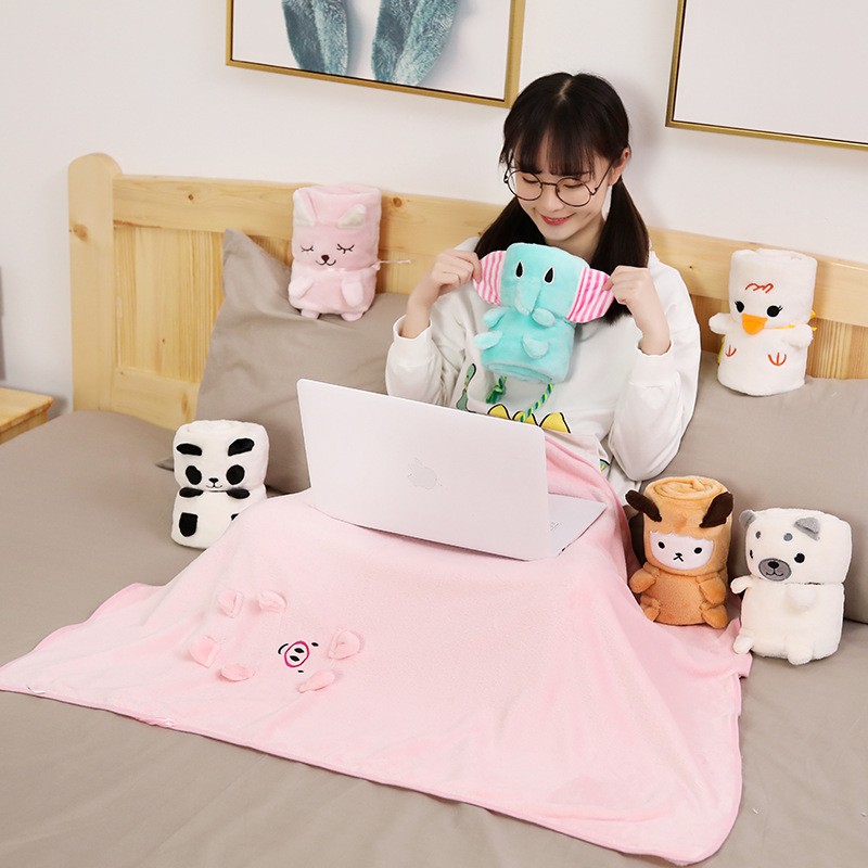 午睡毯公司礼品可爱空调被小毛毯披肩盖毯薄款二合一收纳夏天通用