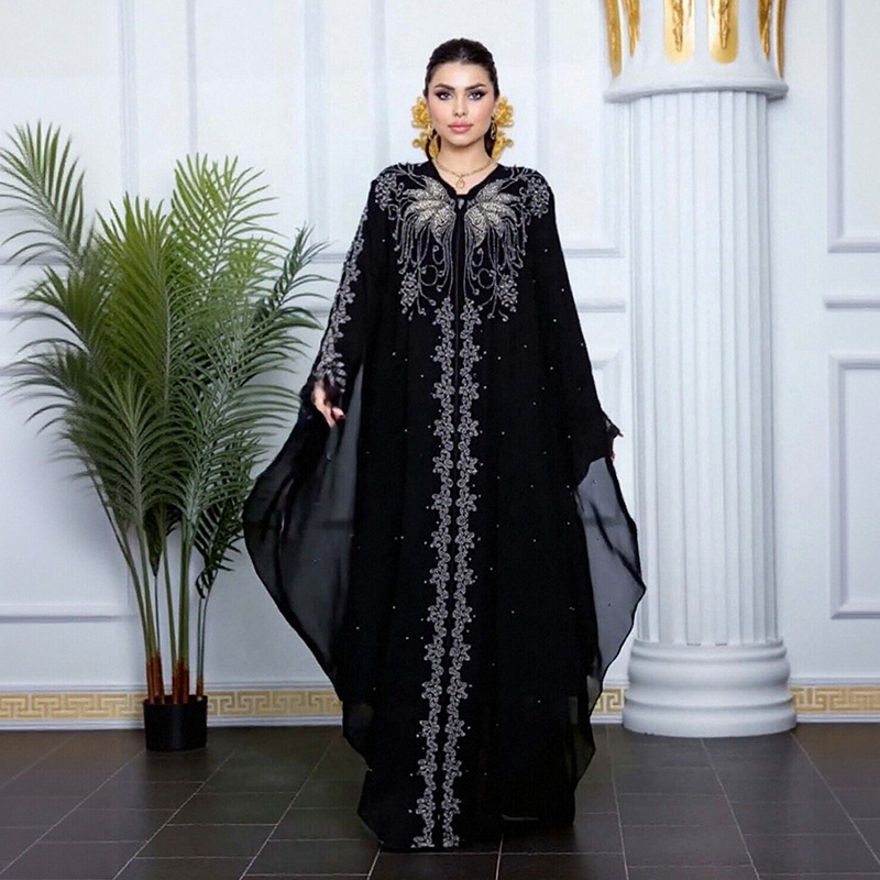 Cross-border Middle East Dubai Best-Selling Popular Long Robe Rhinestone Cardigan Dress 8869_ecoleips.com