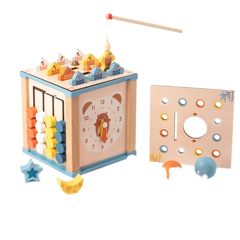 Montessori Caja de inteligencia de educación temprana Caja ocupada para niños Iluminación de educación temprana Caja del tesoro de pesca multifuncional Juguetes de madera