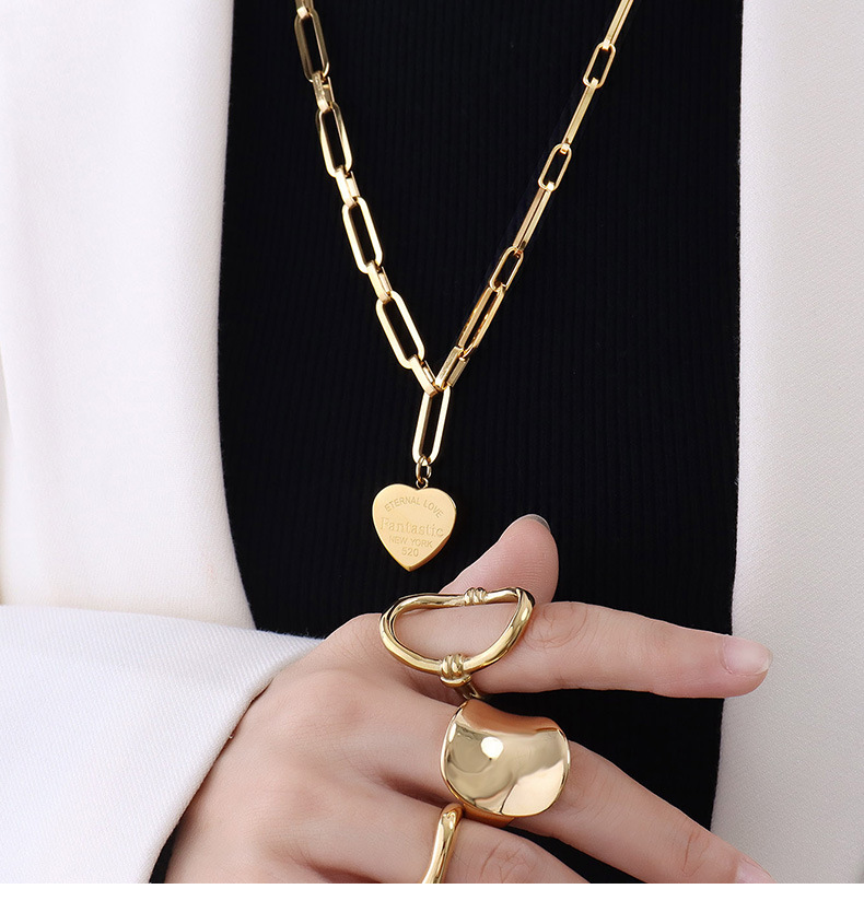 Animal Pattern Women'S Gender Fashion Heart-shape Three-dimensional Lettering Titanium Steel Necklace