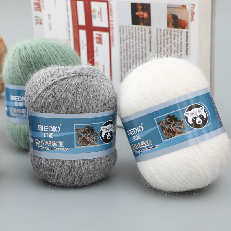 Angora Rabbit Wool 13S/2 Medium Thick Hand-Knitted Long-Haired Mink Velvet Yarn White Mink Manufacturer Hot Sale