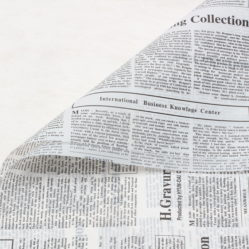 Huasei Hanzhu periódico inglés papel de embalaje de flores Hansu papel de niebla papel de superficie semitransparente OPP impermeable florista flor artística
