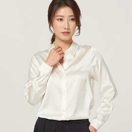 欧莎思真丝衬衫女2025春秋款职业装撞色桑蚕丝长袖衬衣方领上衣