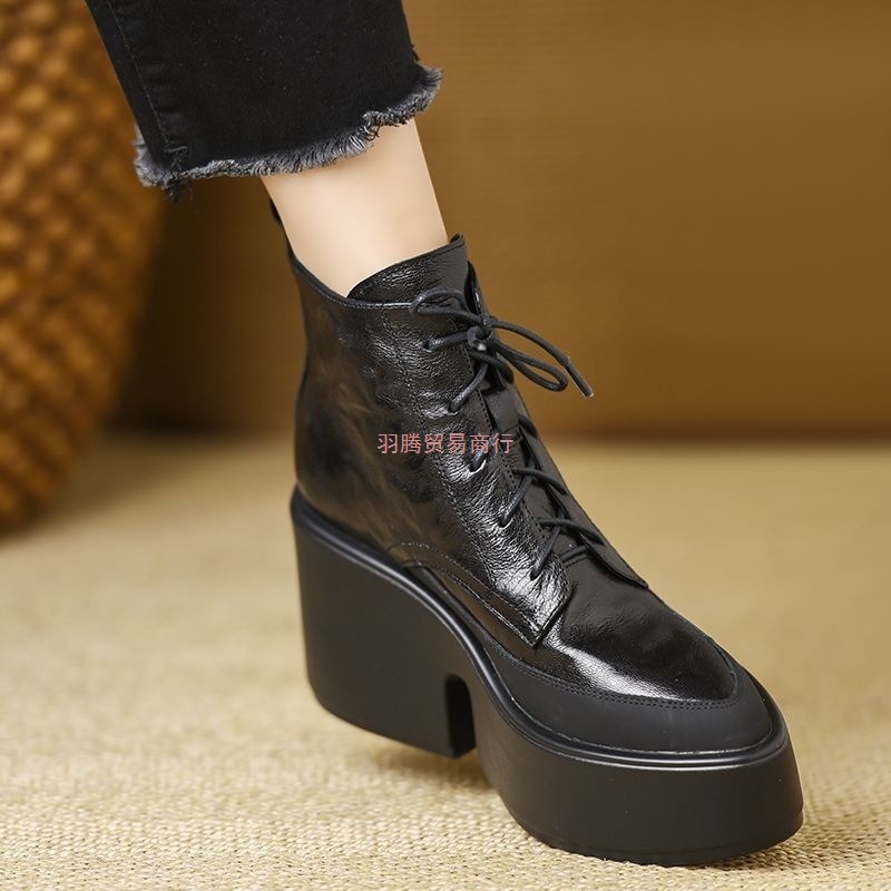 马丁靴女秋冬2025厚底粗跟复古增高新款短靴英伦软底系带尖头靴子