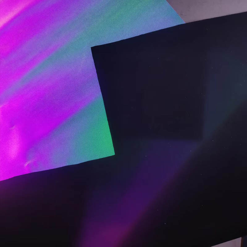 厂家环保箱包幻彩反光PU革耐折鞋面彩色反光仿棉绒七彩蓝球反光革