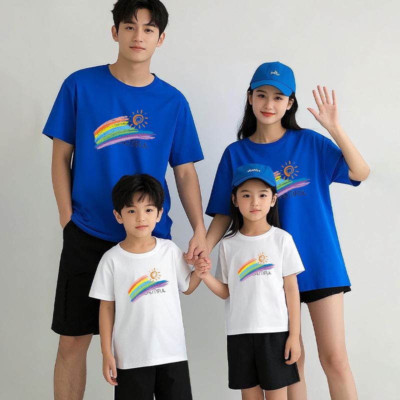 插肩袖亲子t恤一家三口2025新款幼儿园园服团体服小学生班服短袖